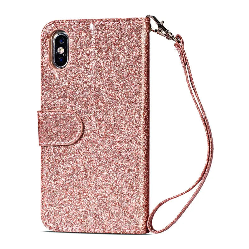 PU zipper phone case for iPhone in black, showing zipper closure and card slot