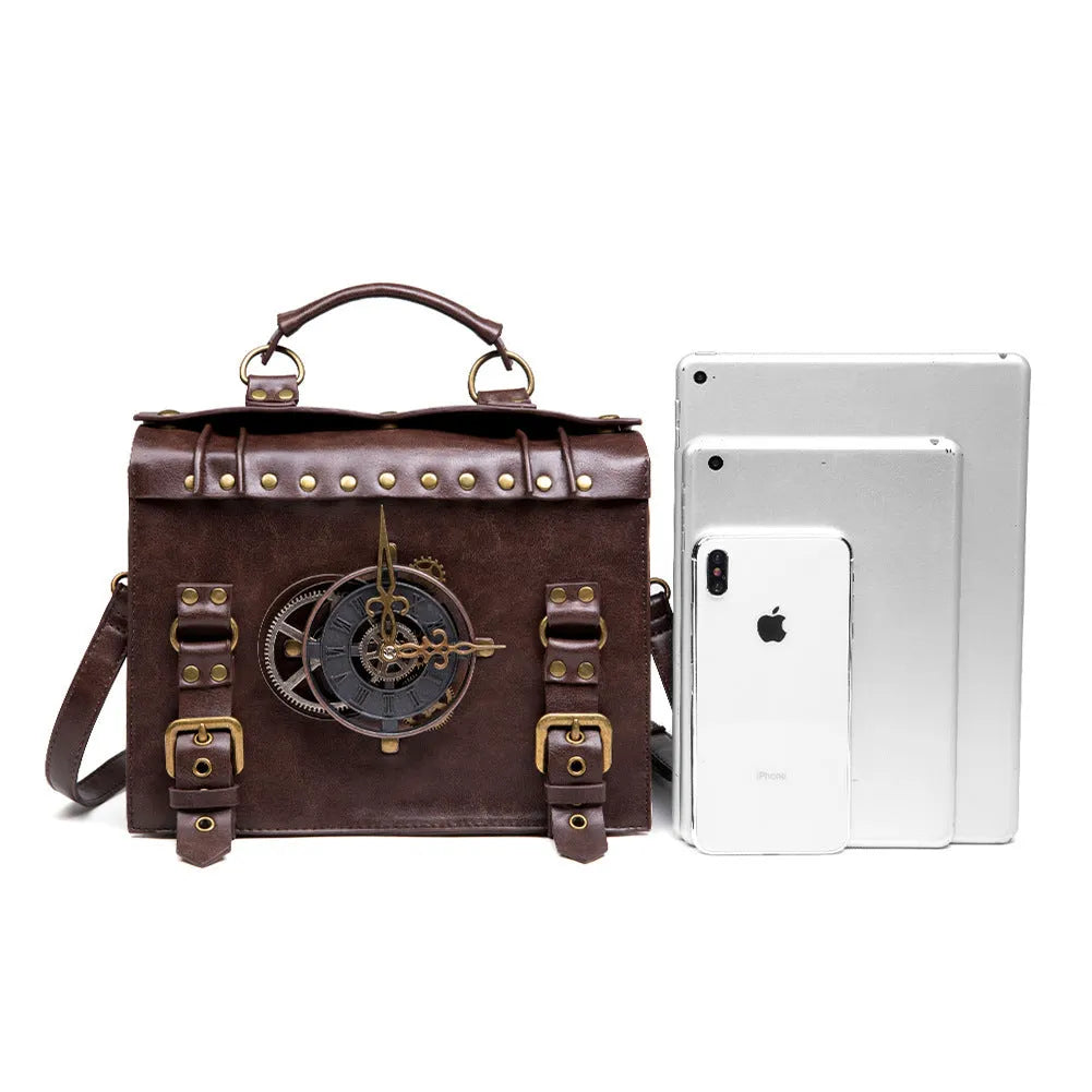 Bronze steampunk industrial retro style pillow shoulder bag with metal details