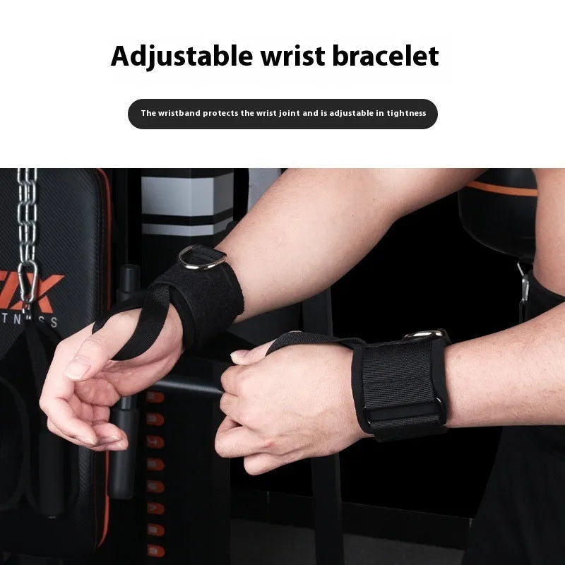 Fitness Bounce chest expander elastic belt with red, blue, black, and green resistance sleeves.