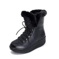 Women's black winter boots with 3cm platform, lace-up closure and plush lining
