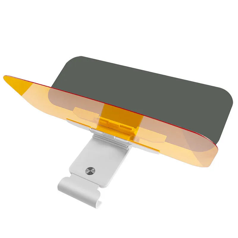 Universal anti-high beam car sun visor with acrylic lens shown in colour box packaging.