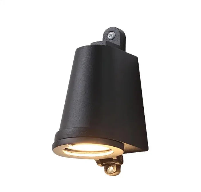 Industrial style cast aluminum horseshoe wall lamp in sand black finish with compact 75mm head for outdoor doorway lighting
