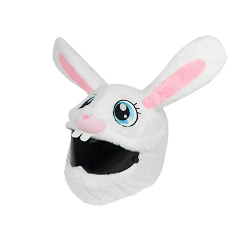 White rabbit head decorative helmet cover for electric motorcycles with long ears and plush material