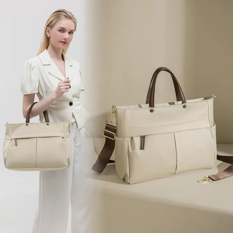 Fashion women's portable briefcase large capacity Oxford cloth stitching contrast colour laptop bag urban simplicity style