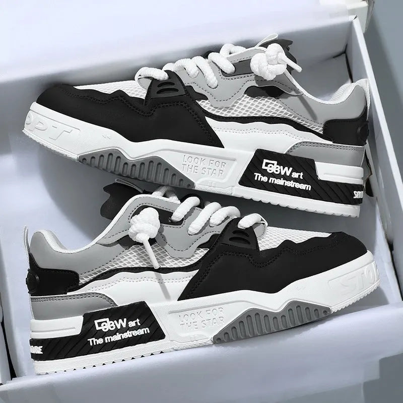 Men's casual board shoes with soft rubber sole, mesh lining, low-top flat heel, available in beige