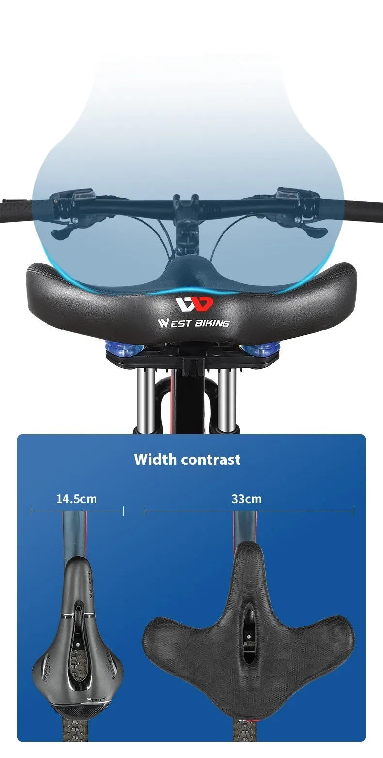 Black bicycle seat cushion with leather exterior and foam padding for shock absorption