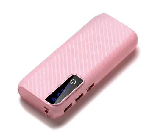 Compact black 20000mAh mini power bank showing USB ports, placed next to a smartphone for scale.