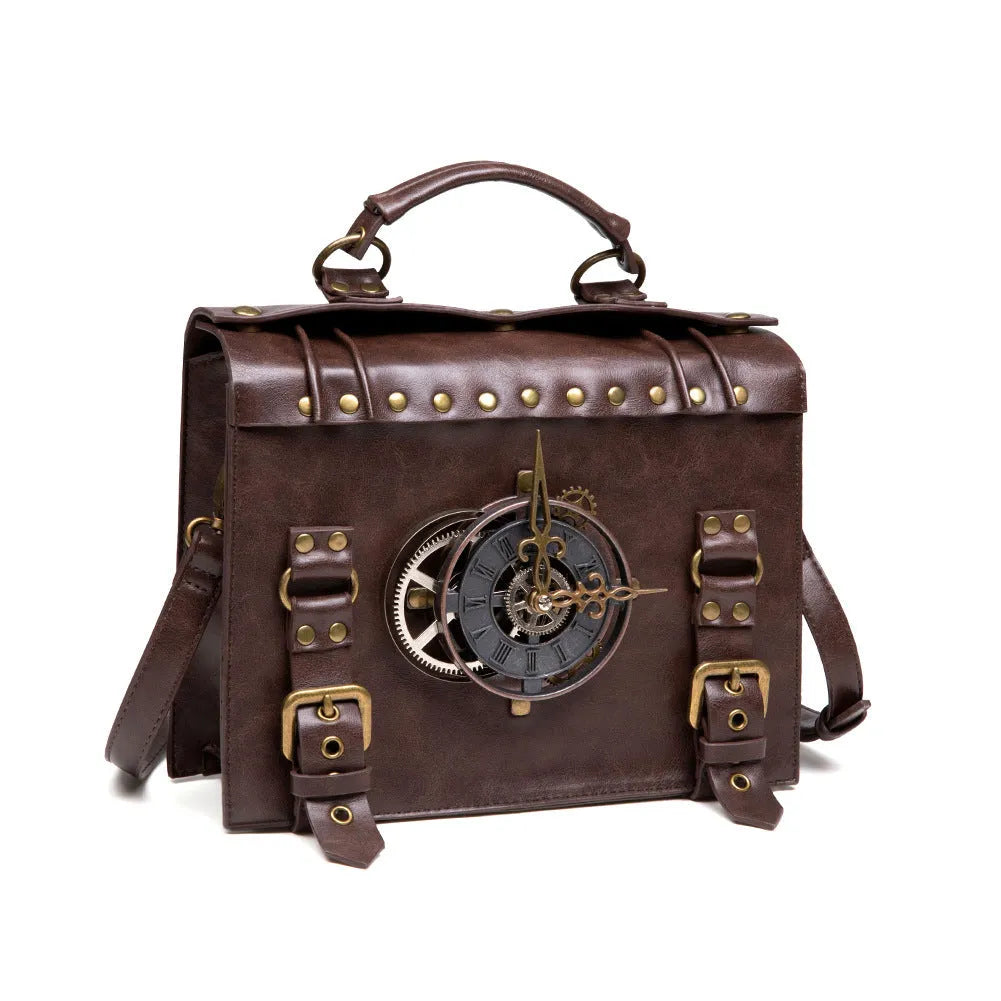 Bronze steampunk industrial retro style pillow shoulder bag with metal details