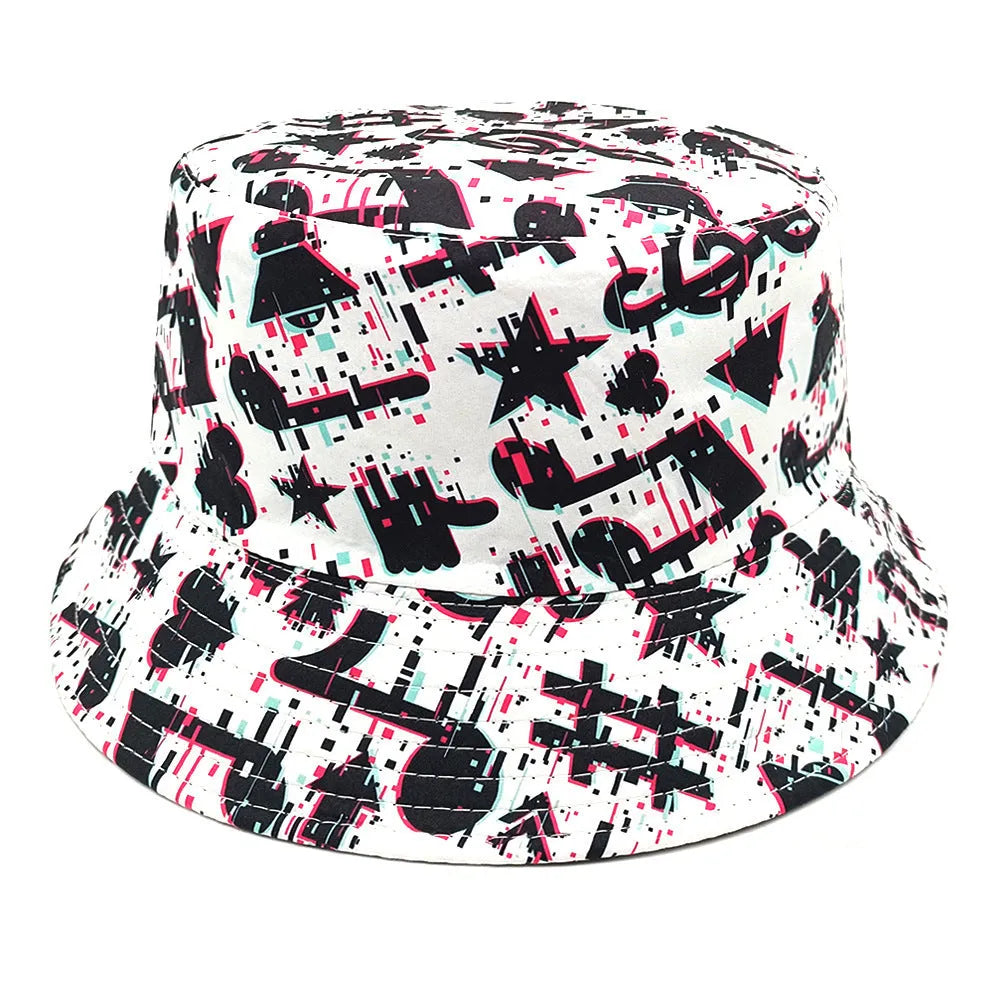 Musical note pattern printing bucket hat in Note colour, dome crown, size M 56-58cm, polyester fabric for sun protection