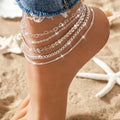 Five bohemian airplane and heart chain anklets in gold and silver for women's summer beach wear