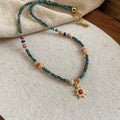 Stone sun pendant freshwater pearl necklace with adjustable clavicle chain in French court style