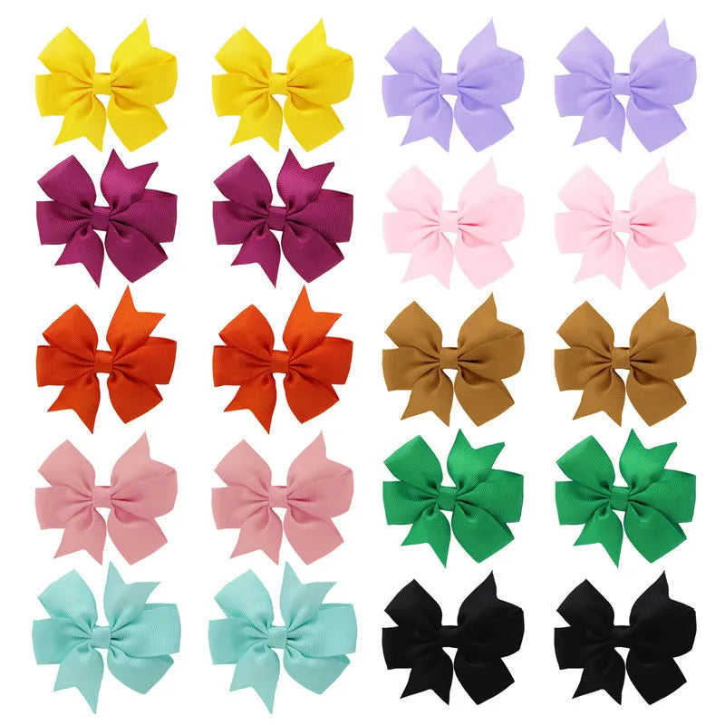 Set of 3-inch handmade grosgrain ribbon pinwheel hair bows with alligator clips, multi-coloured, for toddler girls