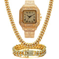 Roman grain graduation quartz watch set with square diamond studded dial and black mesh band
