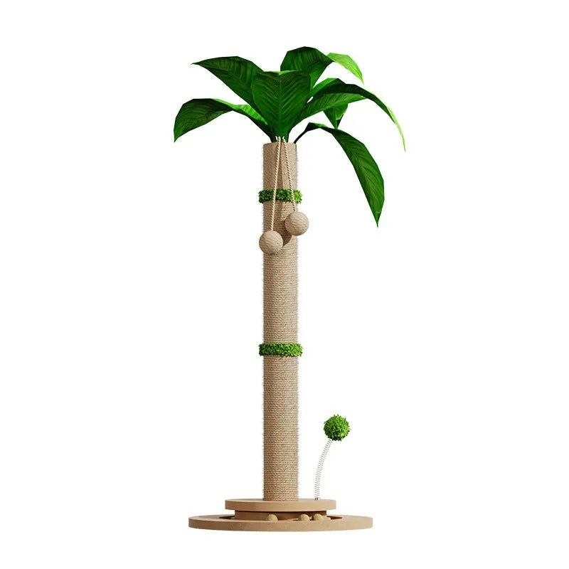 Vertical cat climbing frame with hemp rope posts in a canna colour with chamfered columns.