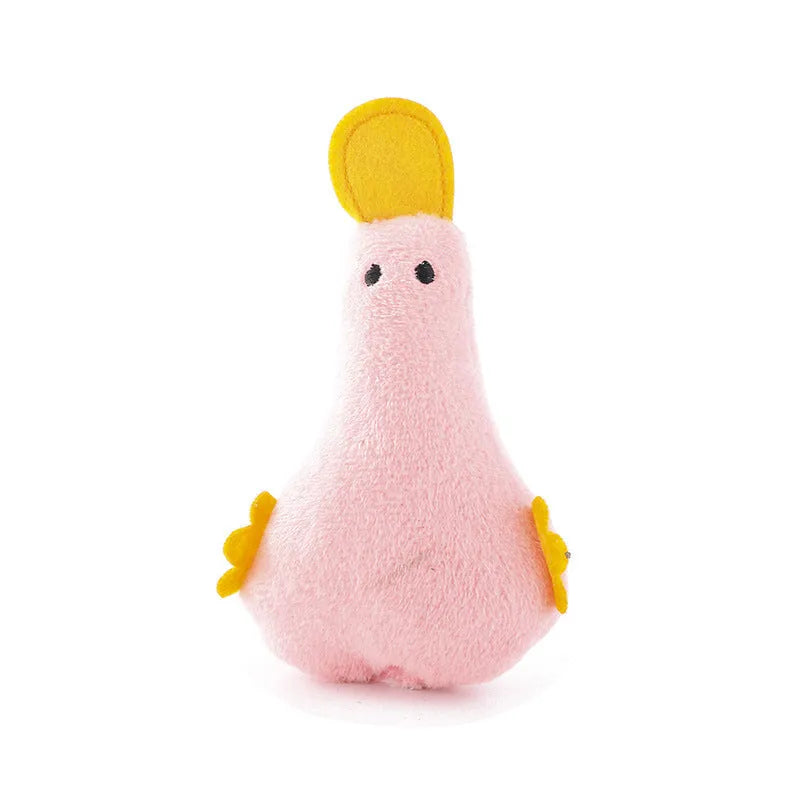 Duck-shaped plush pet toy with squeaker and catnip filling in assorted colours for cats and dogs
