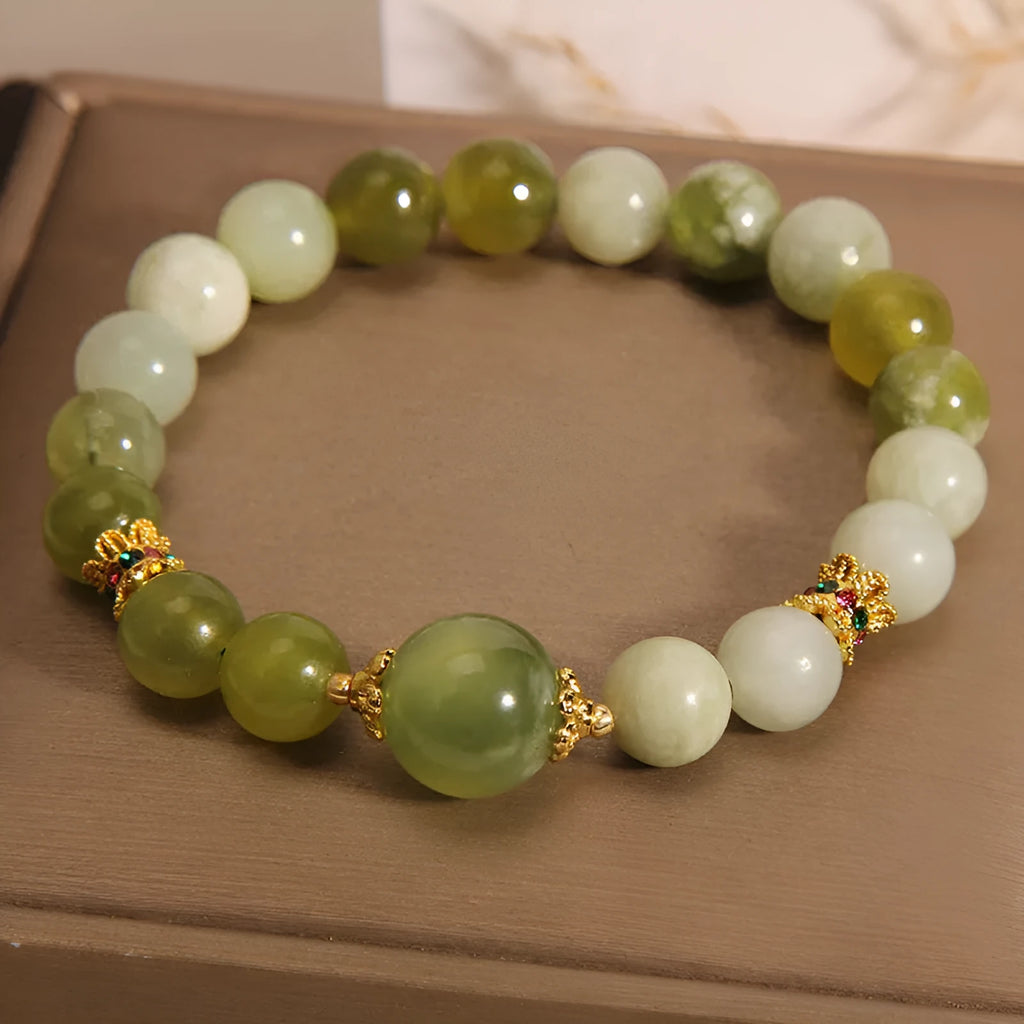 Women's jade green bracelet made from Xiuyan jade stone with adjustable cord
