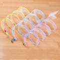 Pet cat tunnel made of steel wire and elastic net with feather attachment in mixed colour