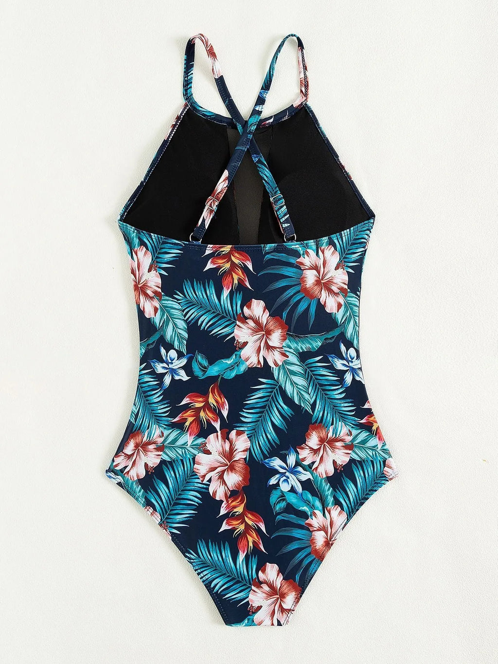 Women's deep V neck printed one-piece swimsuit in conservative European style