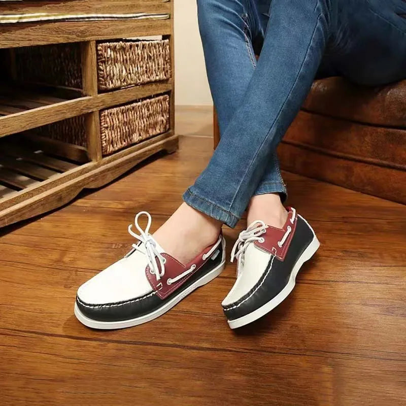 Men's black British-style casual shoes with round toe and artificial PU upper