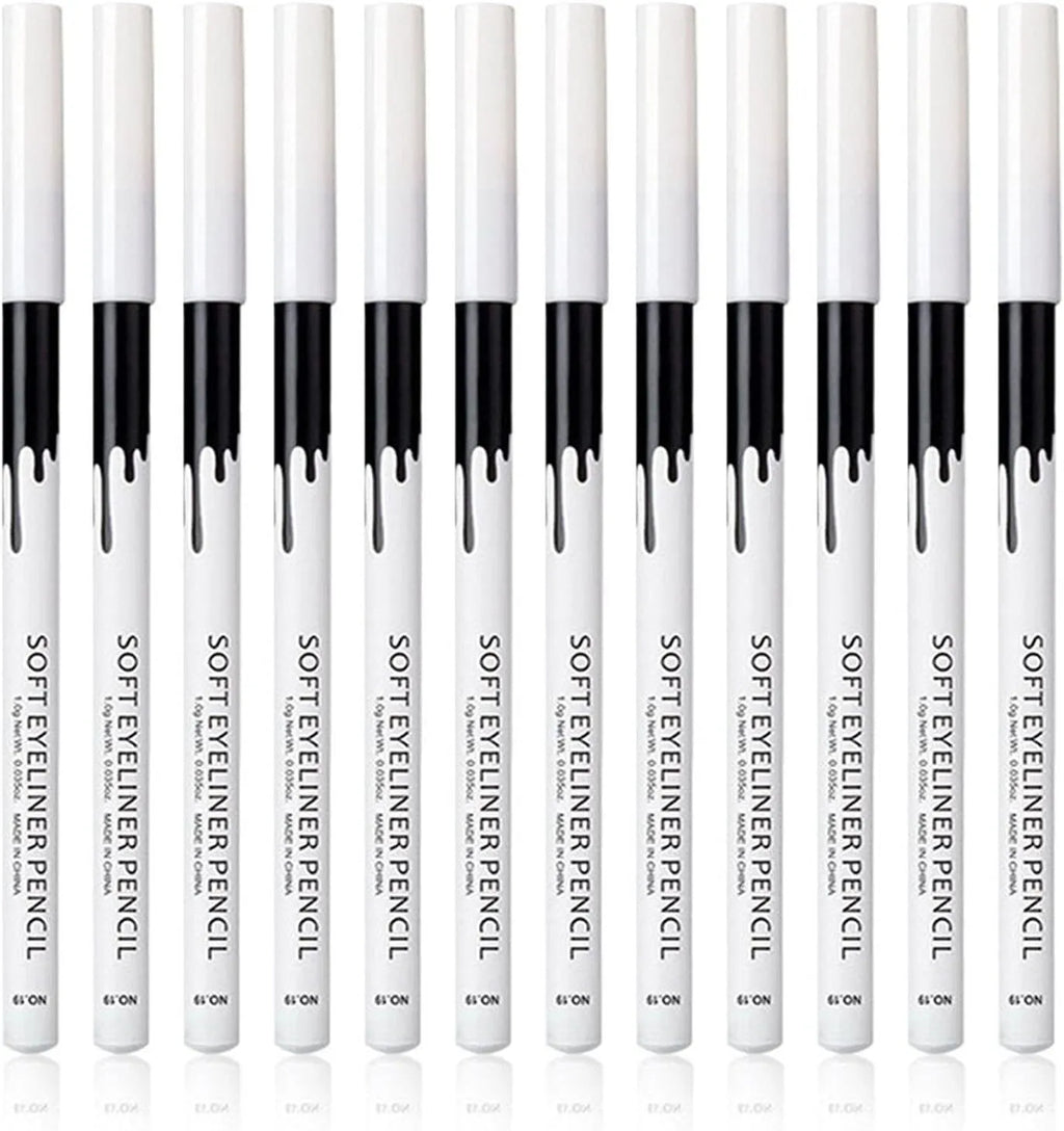 12-piece white and black eyeliner pencil set with sharpener, waterproof and retractable