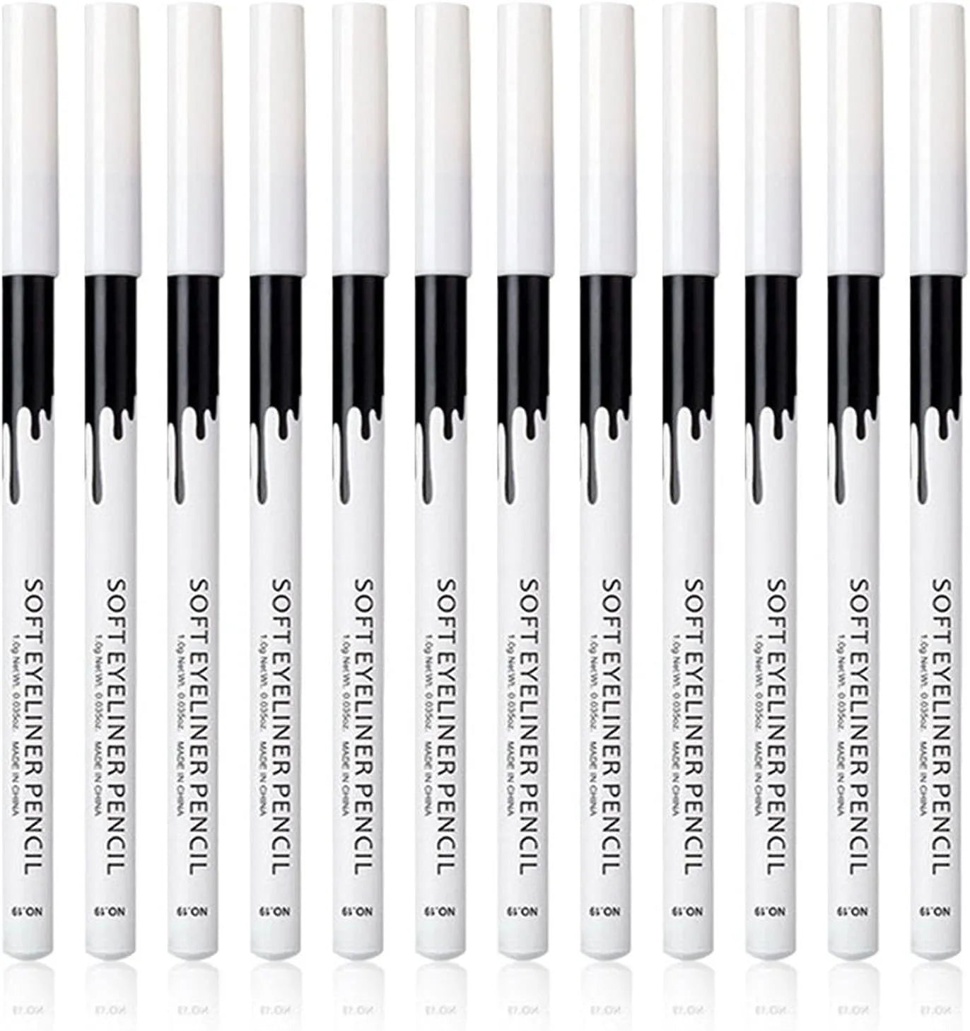 12-piece white and black eyeliner pencil set with sharpener, waterproof and retractable