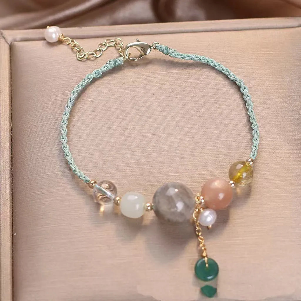 Hand-woven peace buckle crystal sequin bracelet for women in red, green, and blue colour options