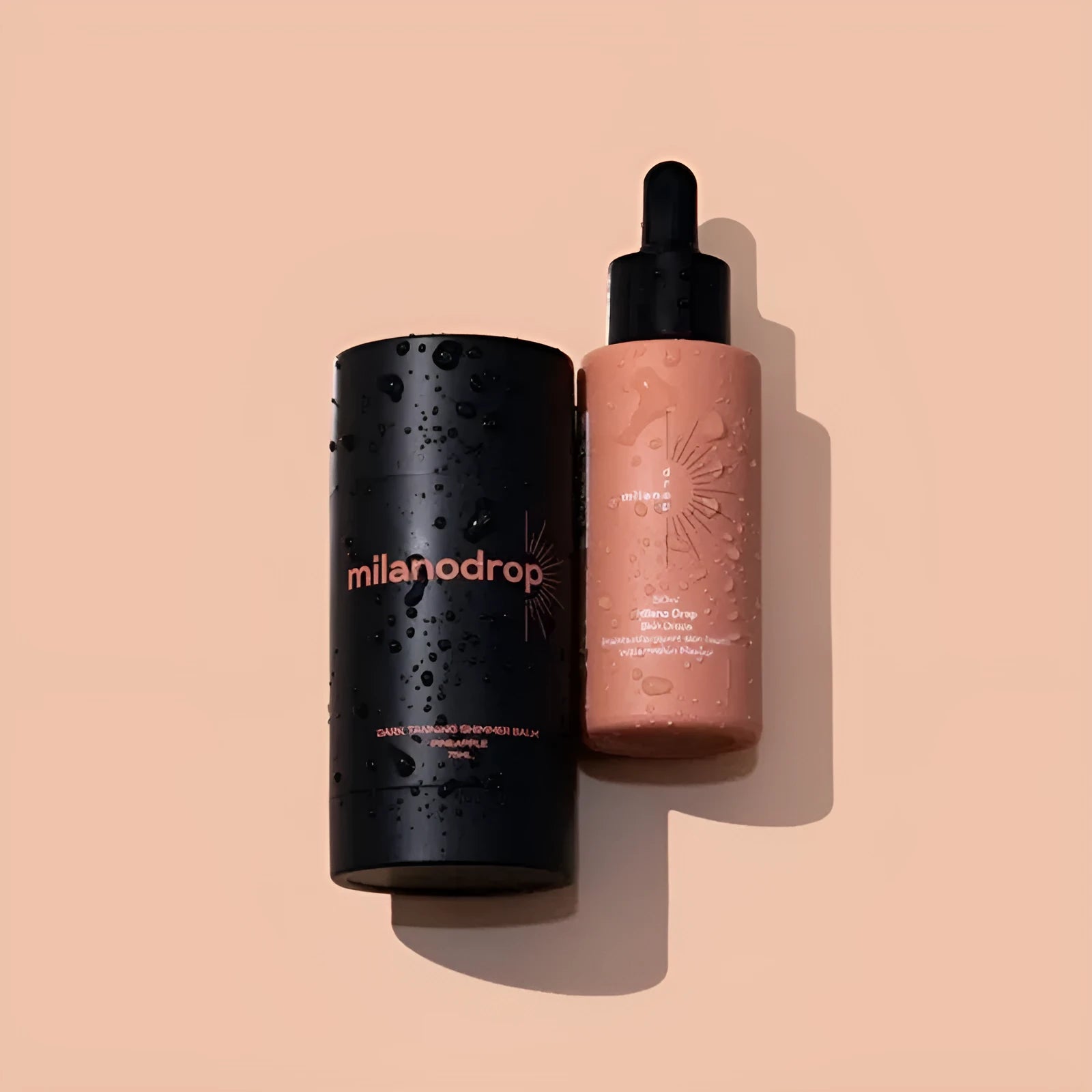 Matte sun tanning liquid and cream set with 50ml drops and 75ml cream containers