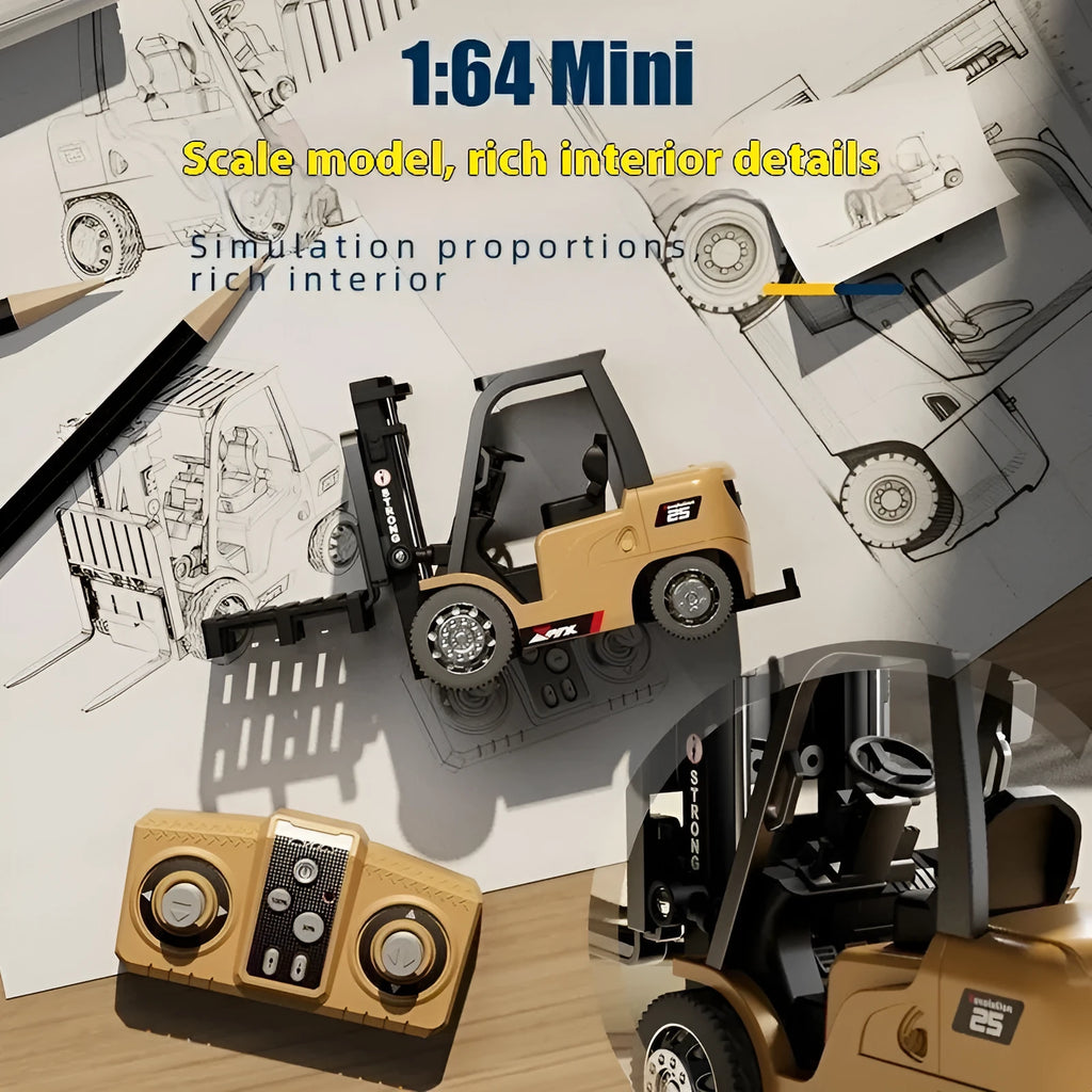 1:64 scale mini alloy forklift remote control toy with Bluetooth and cargo accessories