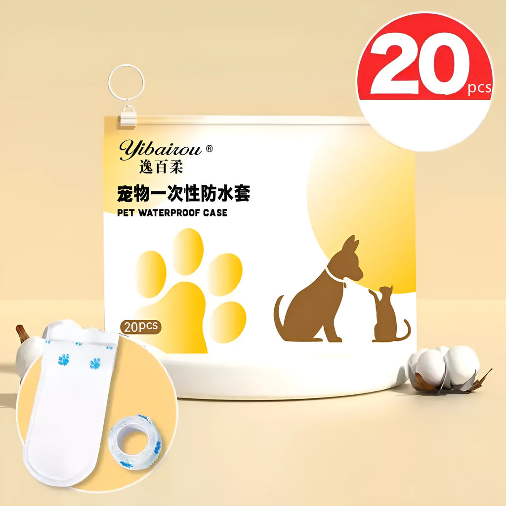 White disposable pet waterproof shoe covers for dogs and cats, non-slip and wear-resistant, in S and M sizes