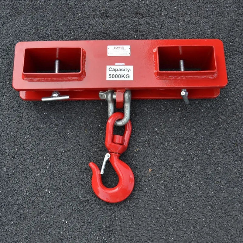 Iron forklift crane hook attachment with rotatable drum and safety locking mechanism for 25T loads.