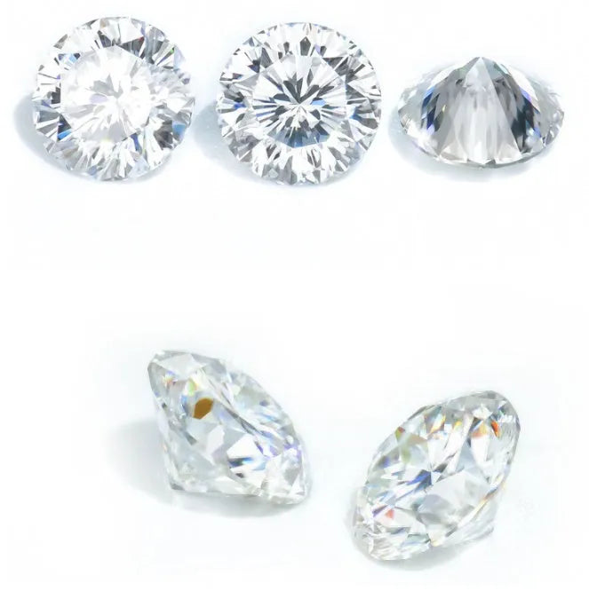 Round moissanite gem stone with eight hearts and eight arrows cut on display