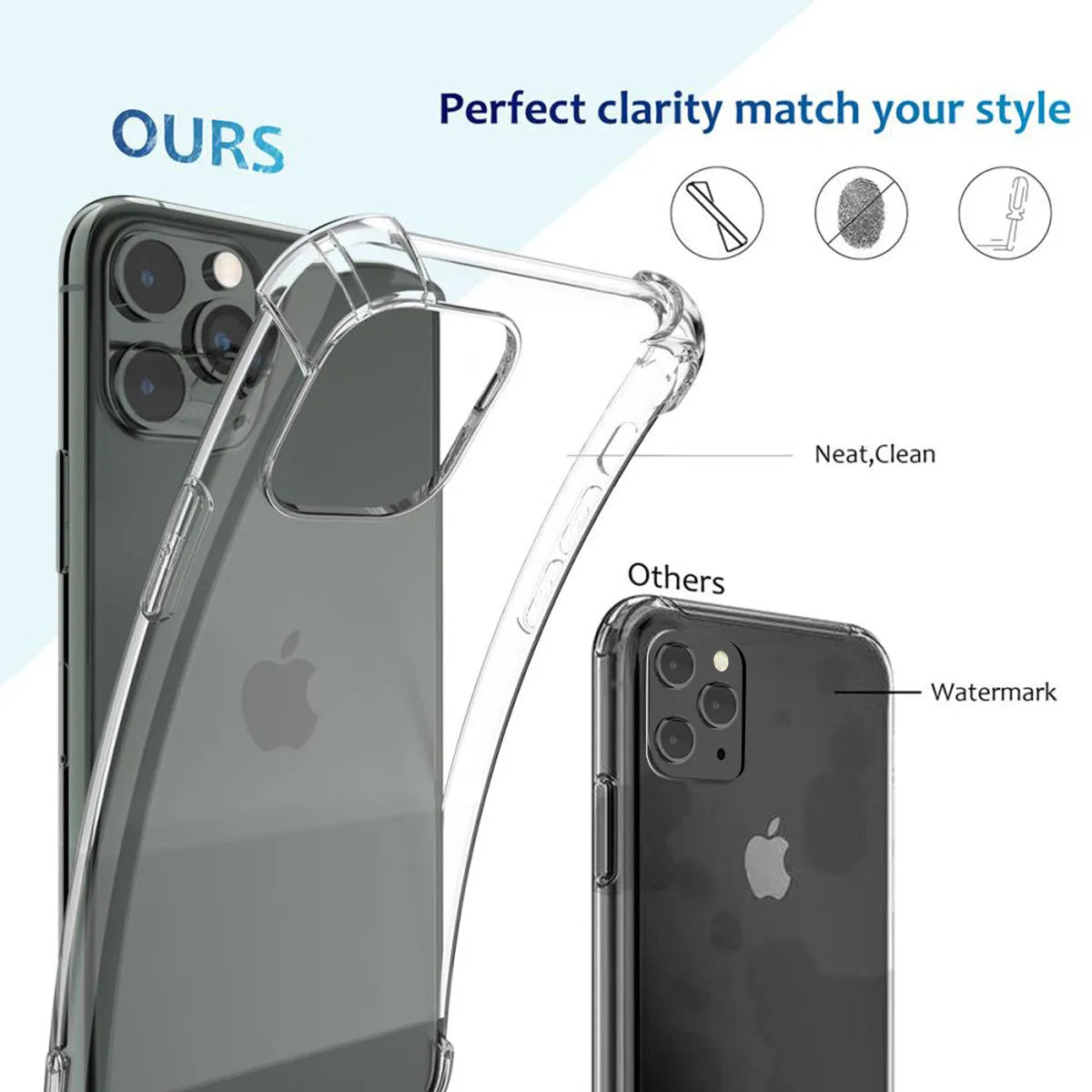 Clear TPU shockproof phone case for multiple Apple iPhone models showing transparent design