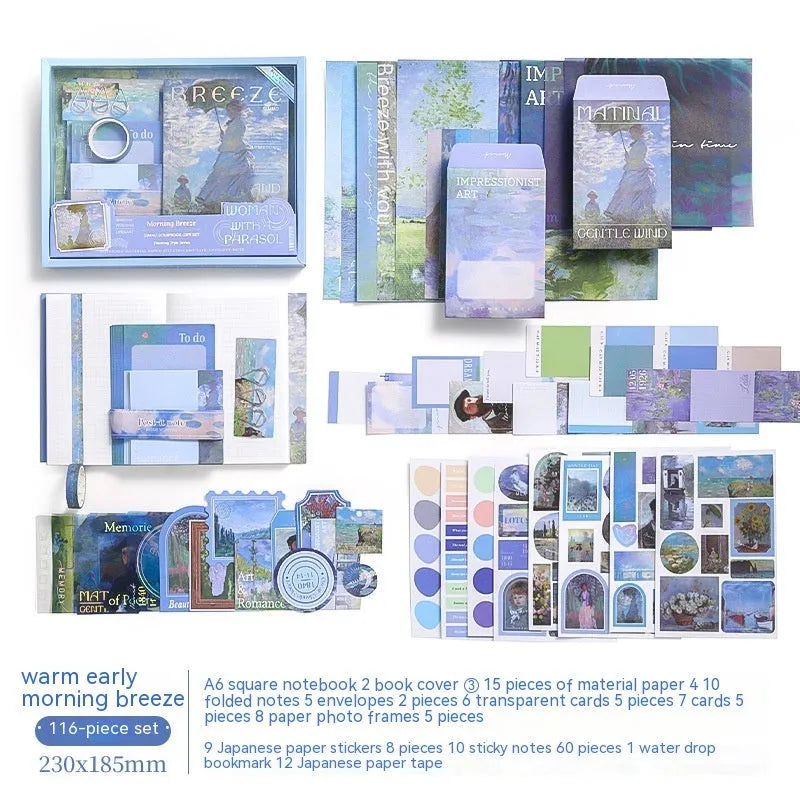 Creative journal gift box with A6 grid notebook, cards, envelopes, and decorative writing accessories in retro plaid design