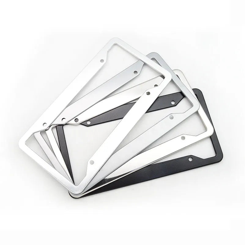 Aluminium alloy stainless steel licence plate frame in black, grey, silver, and steel finishes
