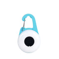 Blue USB-rechargeable dog collar light with adjustable silicone strap, shown on a pet collar.