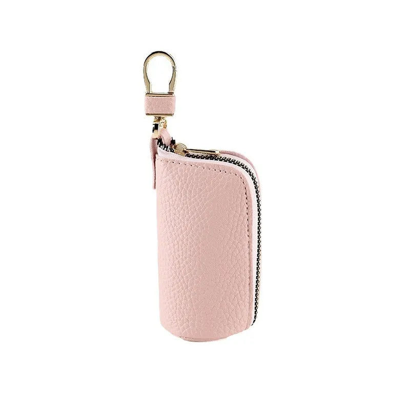 Men's black waterproof PU leather key case with zipper closure for car keys