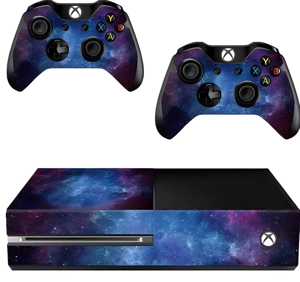 Xbox One matte blue film skin sticker in packaging showing console fit