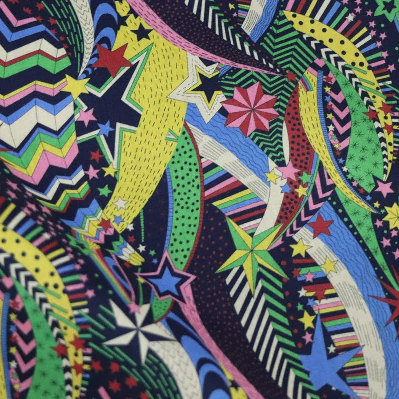 Blue high-count cotton fabric with digital print of plants and flowers, 145cm wide