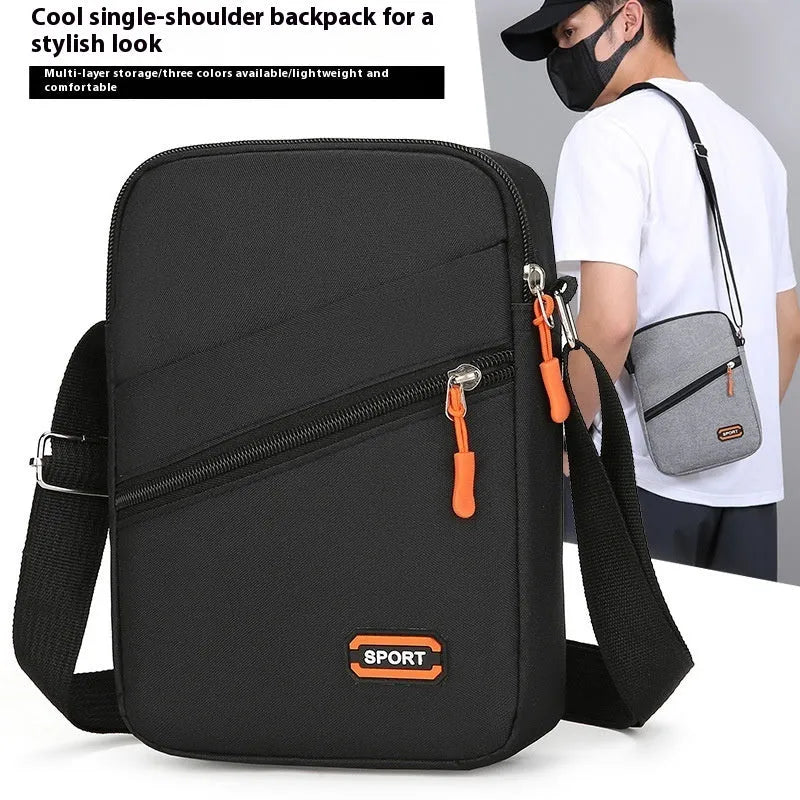 Oxford cloth crossbody shoulder bag in silver grey with contrast colour details and urban simplicity styling