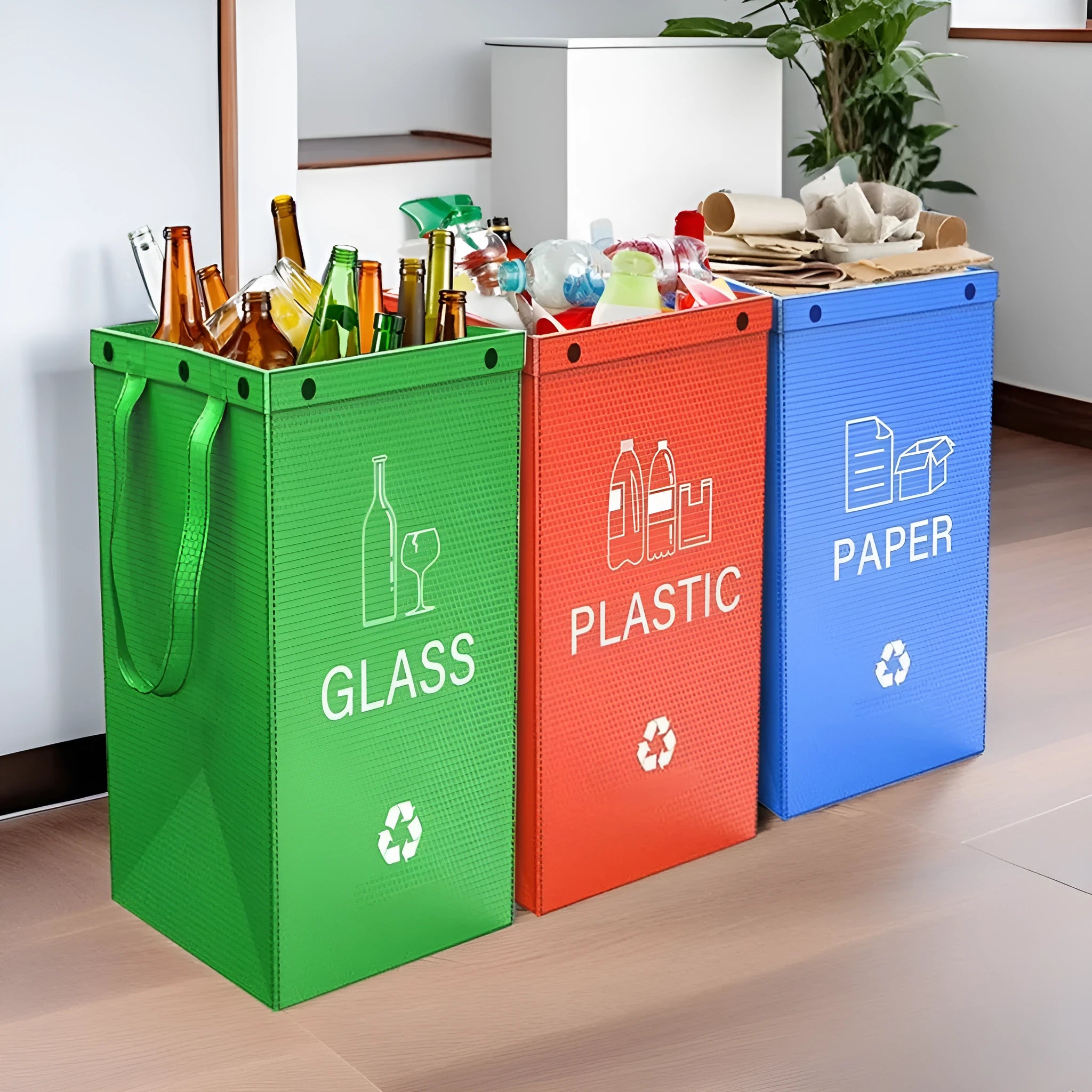 Blue handbag-style waterproof rubbish bin with handle for 40L waste classification