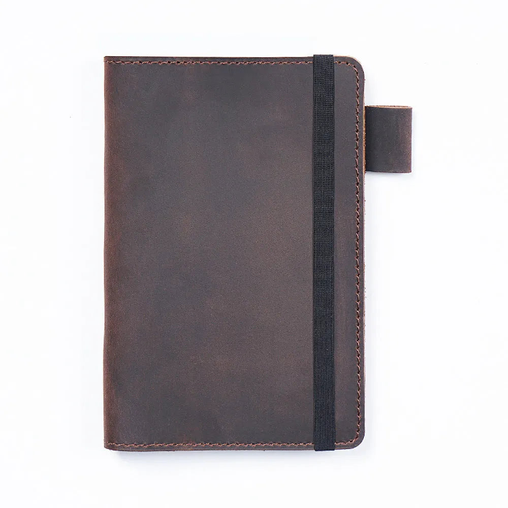 Handmade old-fashioned kraft notebook with dark green cowhide cover, A6 size 9x14cm, 100 sheets