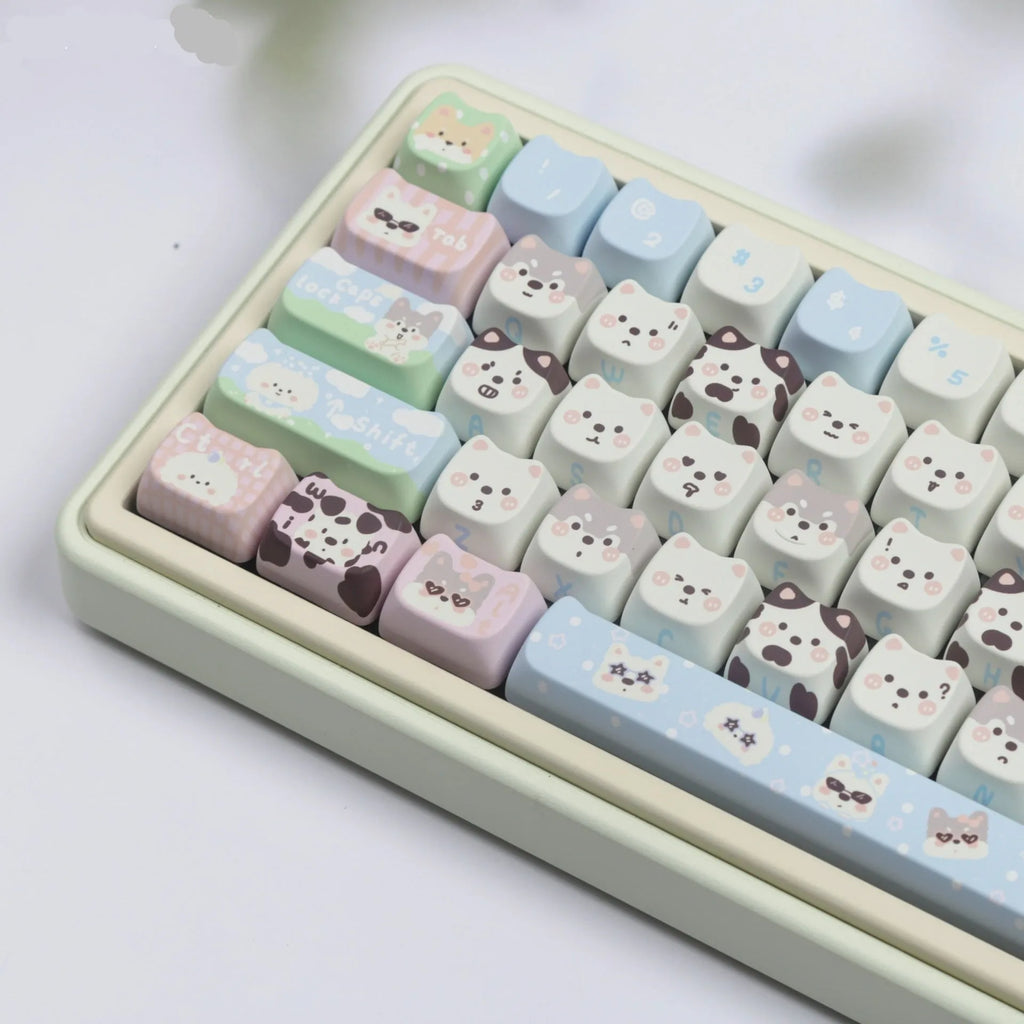 Full set of cute puppy PBT sublimation key caps for universal keyboards, 1.5 line length, 26 unit size