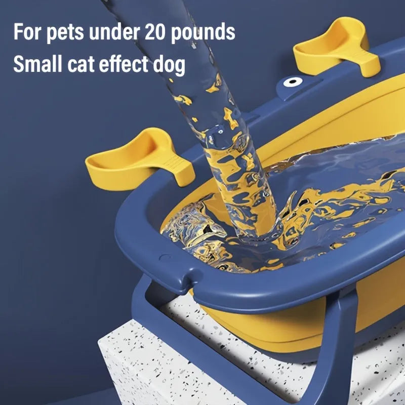 Blue foldable portable pet tub for washing cats and small dogs