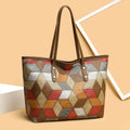 Women's fashion large capacity PVC shoulder handbag in blue brown for business commute and leisure travel