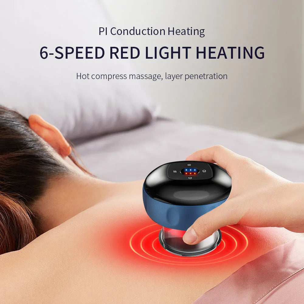 Electric vacuum cupping massager body cups in black with LED display and four buttons