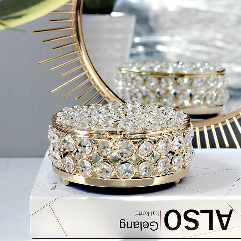 French gold European style jewelry storage box with transparent crystal glass panels