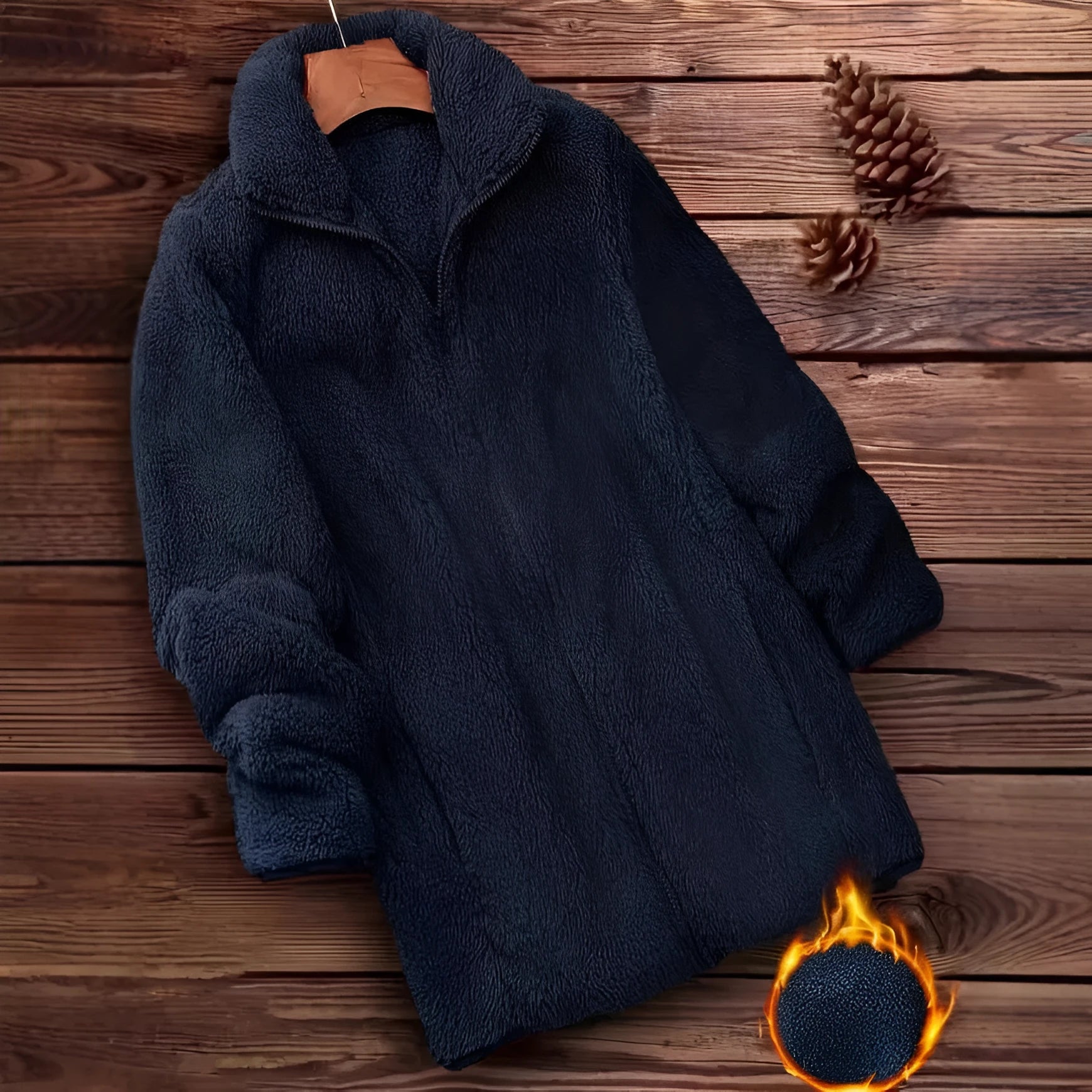 Double-sided velvet fleece jacket in black, navy, or khaki with Asian sizing