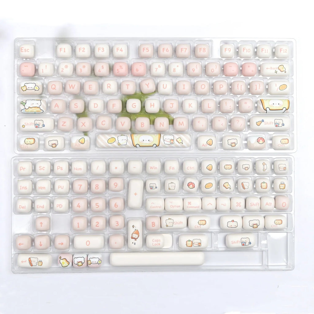 PBT mechanical keyboard key cap set with bread bear artwork in MOG height profile