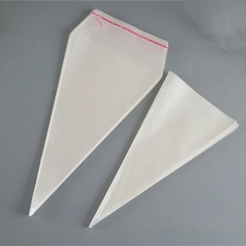 Transparent triangular OPP plastic bag with a silver tie wire closure