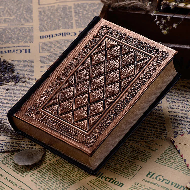 A4 embossed faux leather notepad with three-dimensional textured cover in bronze colour